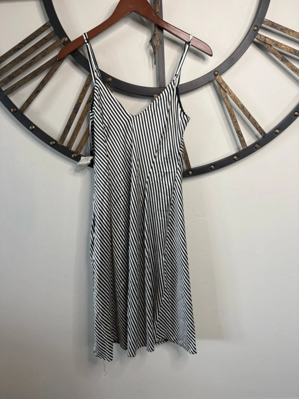 Setre Black and White Striped Twist-Front Midi Dress with rhinestone detail - Picture 5 of 5